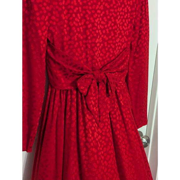 Vintage Front Tie Red Satin Leopard Print Midi Dress Long Sleeve VTG Women Small - Picture 3 of 4